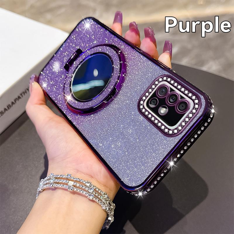 Diamond Glitter Plating Holder Silicone Case For Samsung Galaxy A50 A51 A52 A53 A54 A55 A56 Fashion Girl's Phone Cover A55 Cases