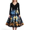 Women's Casual And Fashionable V-neck Long-sleeved Halloween Printed Dress