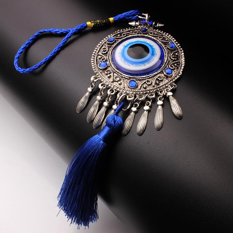 Evil Eye Car Hanging Ornament, Vintage Silver Nazar Keyring, Luxury Blue Tassel Eye Key Chain, Protection Home Gift 1Pc