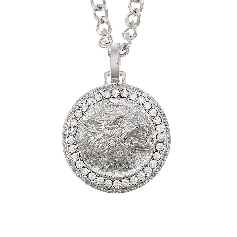 European and American Round Mens Fashionable and Personalized Wolf Head Pendant Necklace Hip Hop Necklace