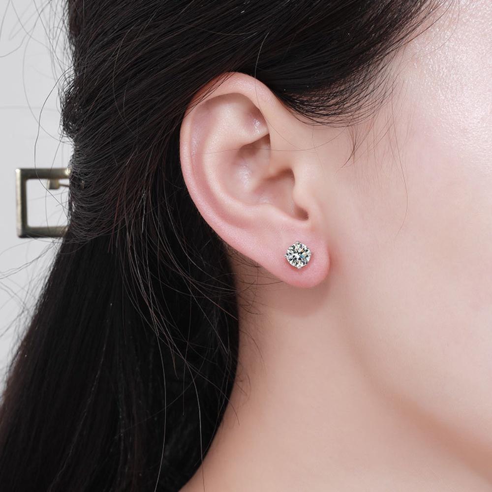 White Cubic Zirconia 8MM Stud Earrings 925 Sterling Silver Women Earrings Fashion Jewelry