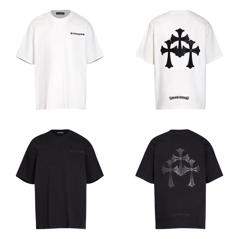 

Luxury Leather Patchwork T-Shirt with Embroidered Cross Sleeves Large чёрный