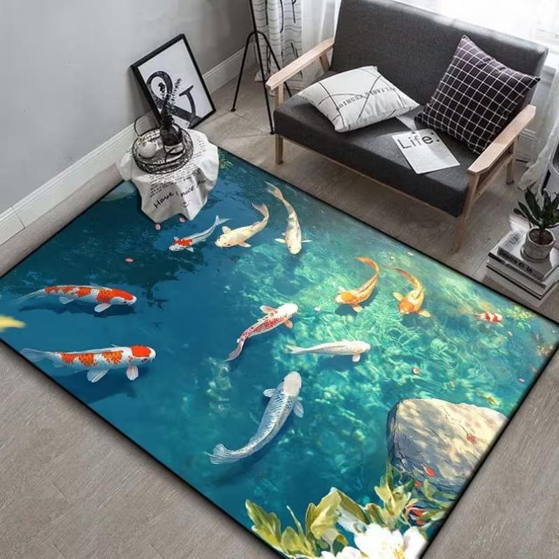 Colorful Koi Fish Swimming Pattern Printed Area Rug Creative Carpet Soft Comfortable for Bedroom Living Room Home Decor Fun Gift