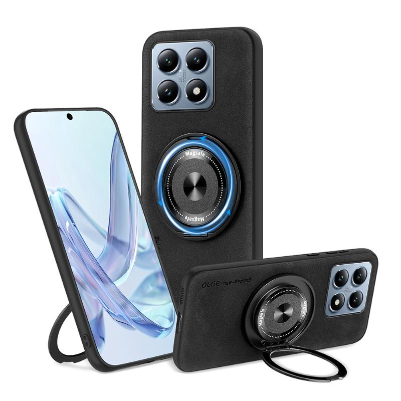For Magsafe Magnetic 360 ° Rotat Metal Bracket Ring Leather Phone Case For Xiaomi 13T 14T Pro Redmi Note 13 10 11 12 14 Pro Plus