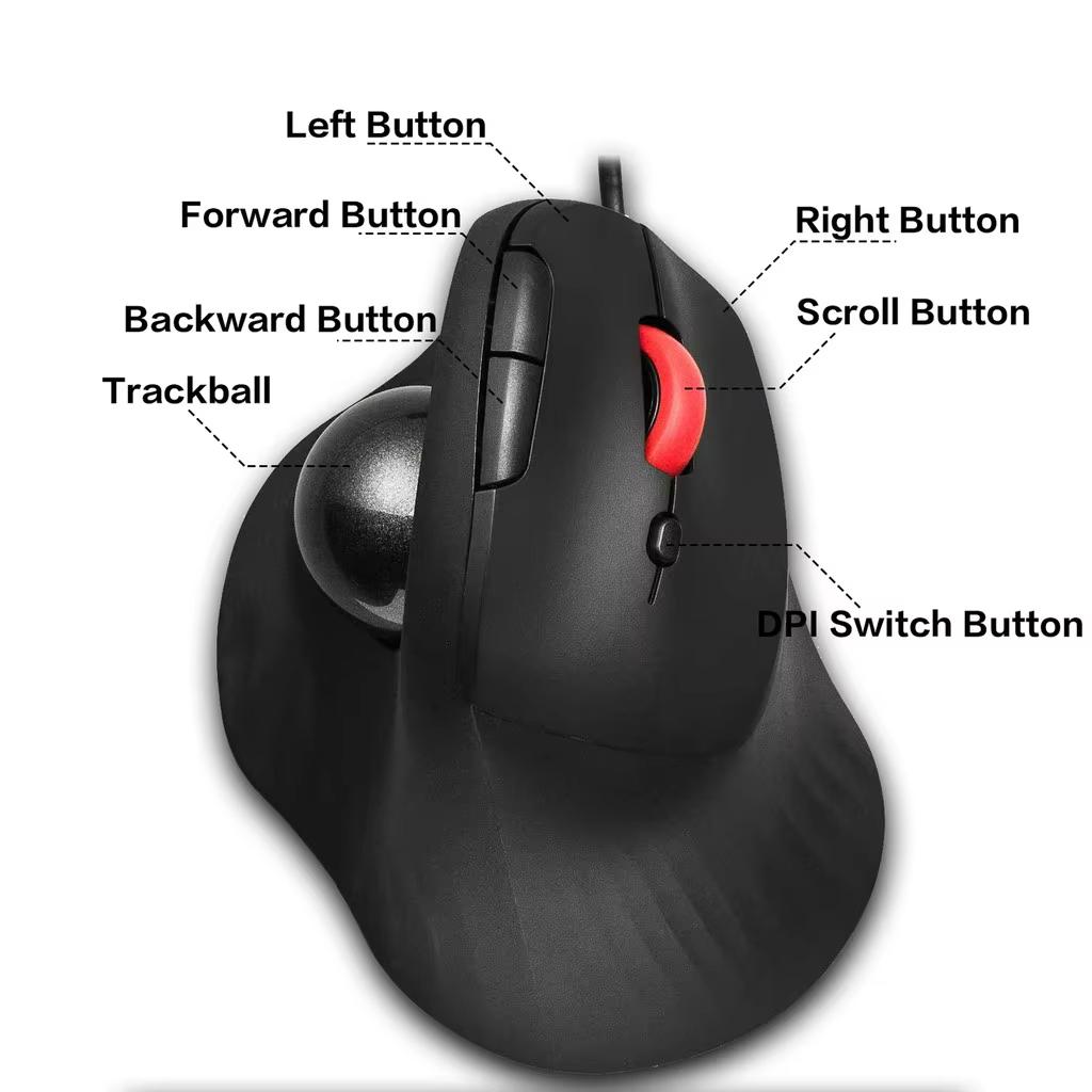 JOMAA Ergonomic Wired Trackball Mouse with Silent Button, Plug and Play, 6.56ft Cable