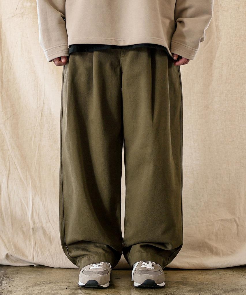 JEMUT Saturn Double-Pleat Wide Twill Pants Khaki Kjlp2606