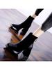 Suede Matte Square Head High-heeled Boots Women's Martin Boots 2025 Autumn and Winter New Waterproof Platform Thick-soled Heightened Thick-heeled