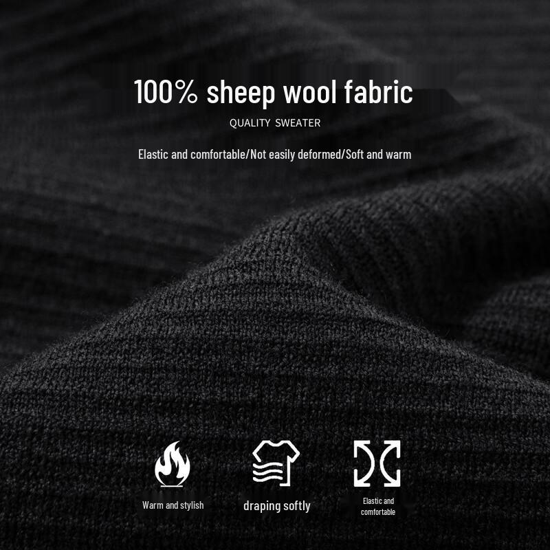 Luozi Men's Winter Thick Half-Zip 100% Wool Sweater