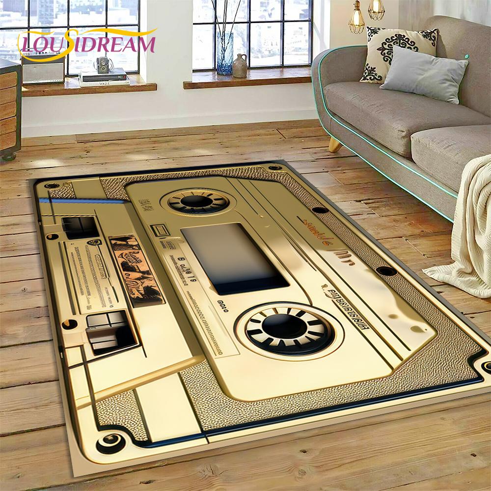 Alfombra con grabadora de casete de música 3D, instrumento de CD retro, para dormitorio, sala de estar, decoración del sofá del hogar, alfombra de suelo para decoración infantil