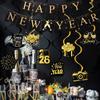 Happy New Years Decorations 2026, New Year Eve Party Supplies Banner with 8 Pcs Hanging Swirls for NYE Eve Party Supplies Black Gold