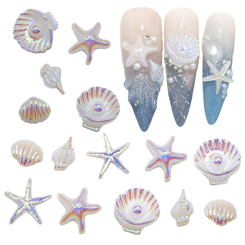 50Pcs Starfish Shell Nail Art Accessories, Conch Resin, DIY Nail Jewelry, Wearable Nail Decorations