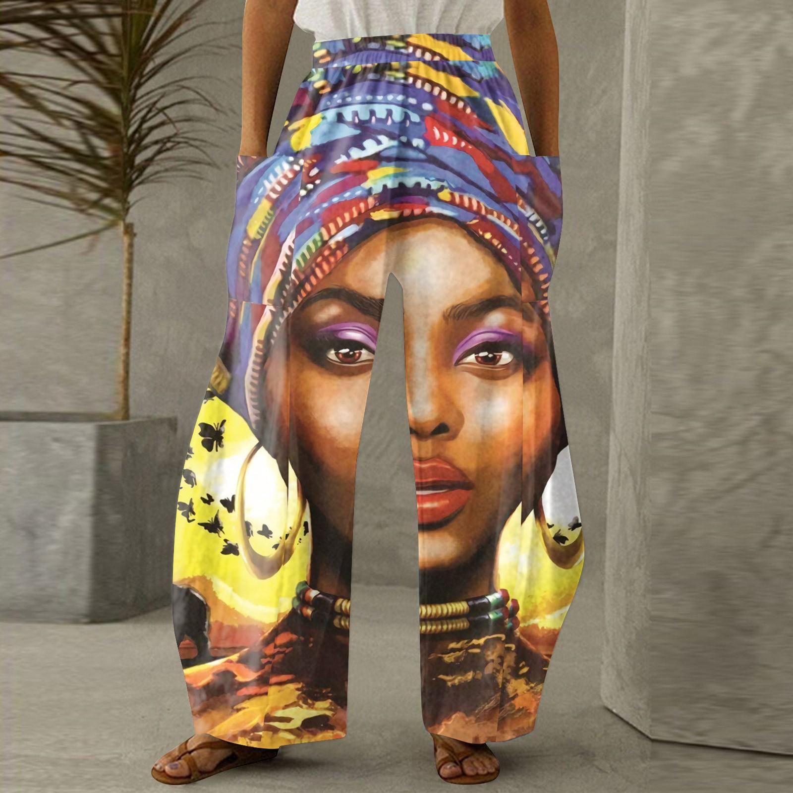 

Женские брюки с принтом, повседневные прямые свободные брюки большого размера, классические модные брюки Dashiki XL