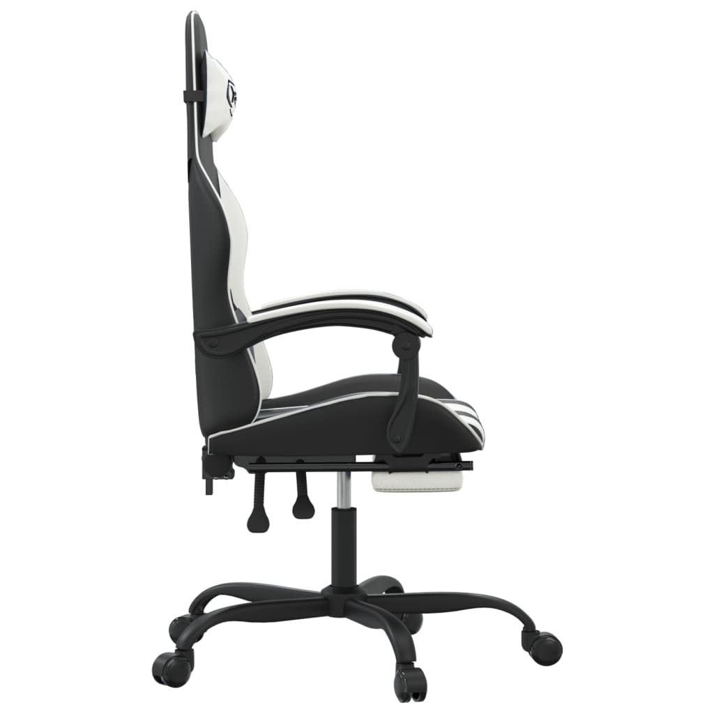 Gaming Chair with Footrest Swivel Black & White Faux Leather