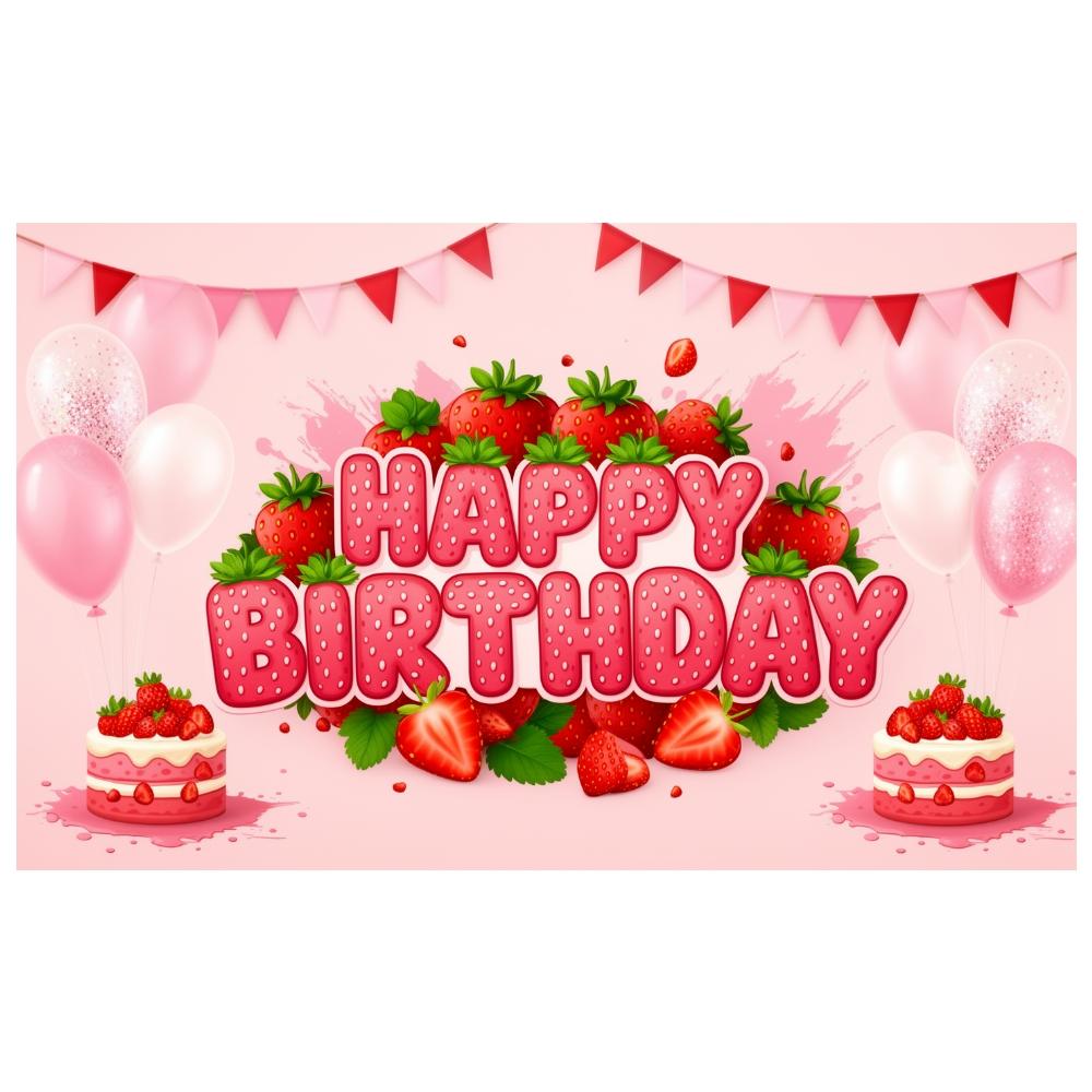 Sweet Party Banner Pink Balloons Birthday Party Banner Banner Berry Elements Birthday Backdrop For Indoor Party Decor Family