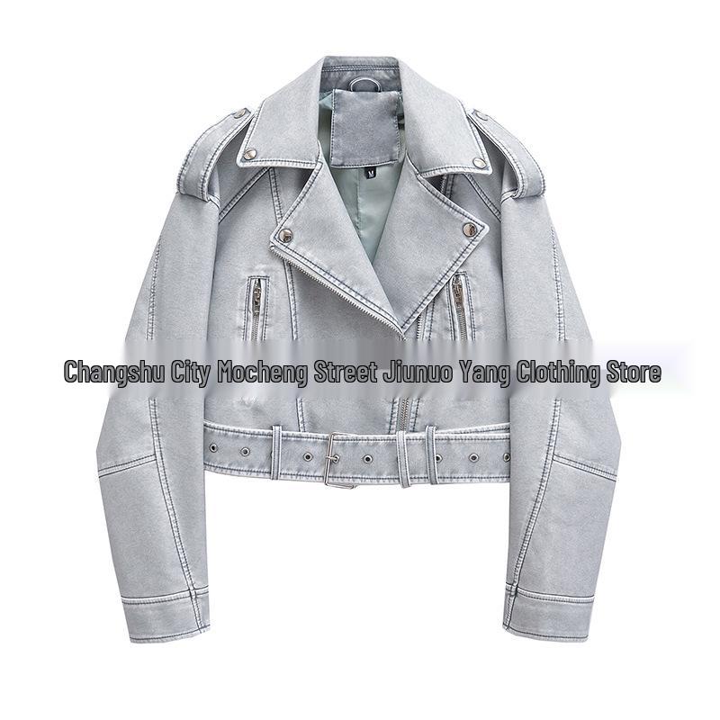 Women's Versatile Retro Leather Motorcycle Jacket - Short, Stylish Spring/Autumn Coat