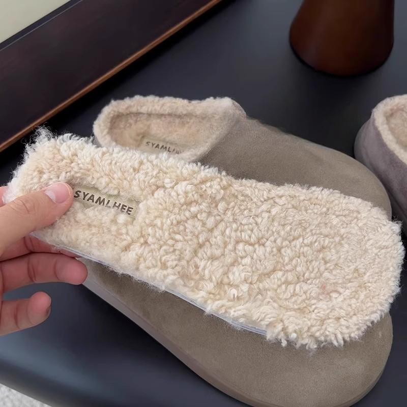 Fashion Winter Women Warm Fur Mules Slippers Fashion Cover Toe Slides Comfort Casual Female Home Cotton Shoes