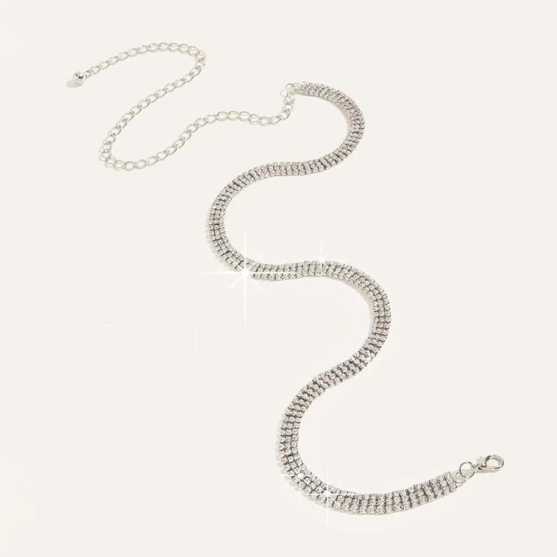 Rhinestone Decor Chain Belt Waist Chain Women Fashion Belt Hip High Waist Gold Silver Metal Chain Pendant Belt Body Jewelry