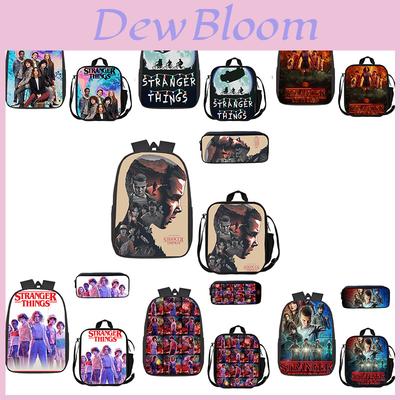 Set Rucsac Școlar Stranger Things Cu Cutie de Prânz și Toc de Creioane Pentru Copii Capacitate Mare și Rezistent la Uzură