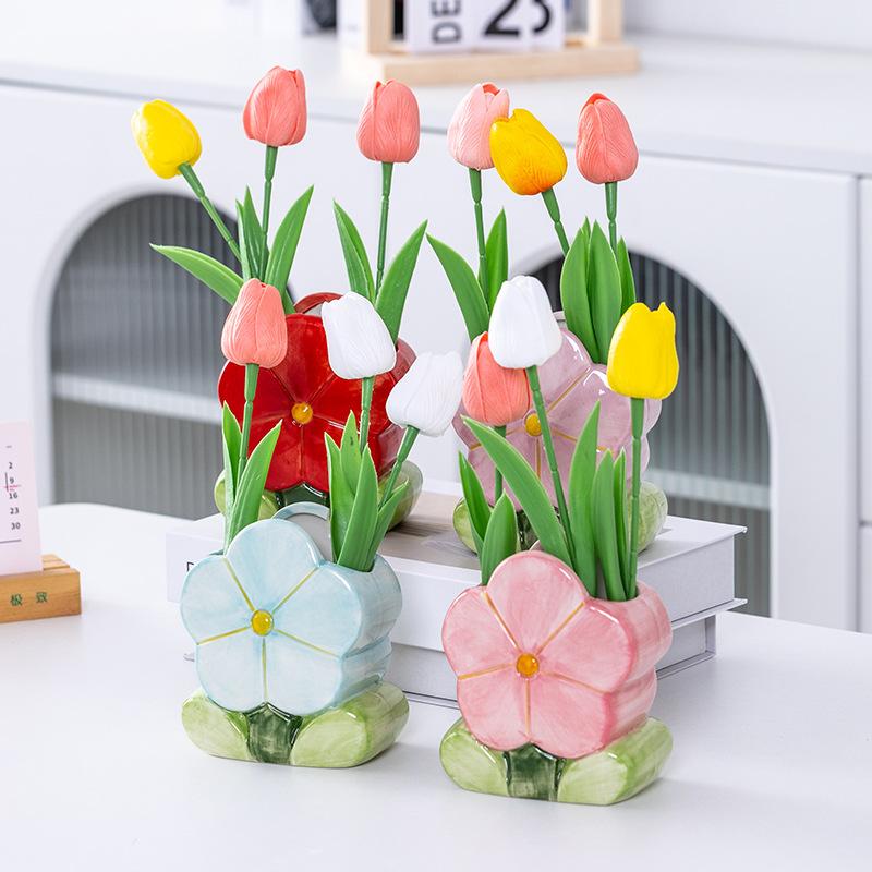 Flower-shaped Ceramic Flower Arrangement Creative Art Vase Living Room Flower Arrangement Dining Table Porch Decorations Vases
