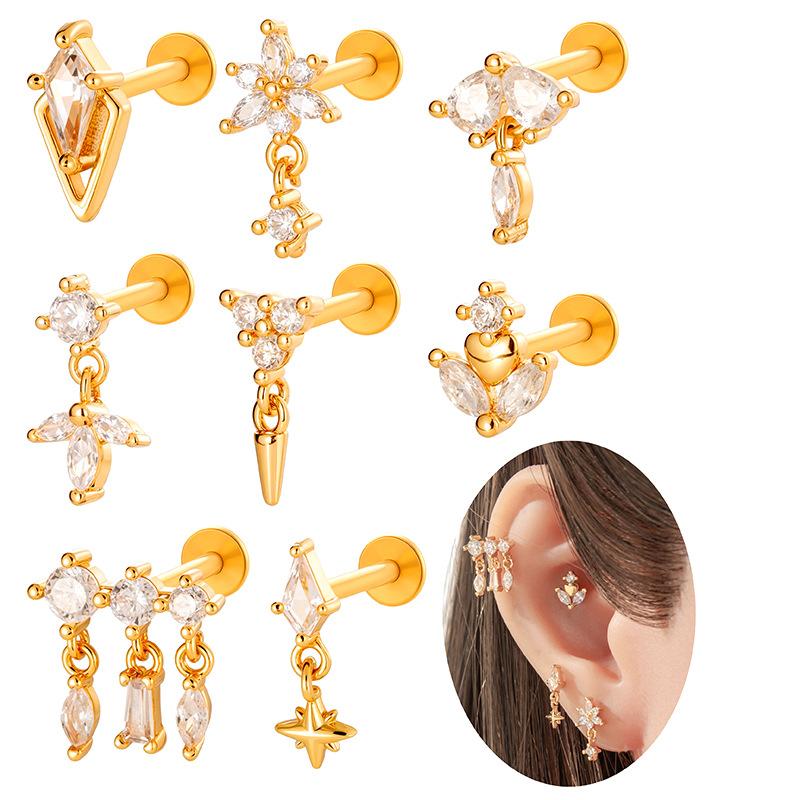 Zircon Set F136 Titanium Internal Thread Lip Labret Stud Ear Cartilage Piercing Jewelry