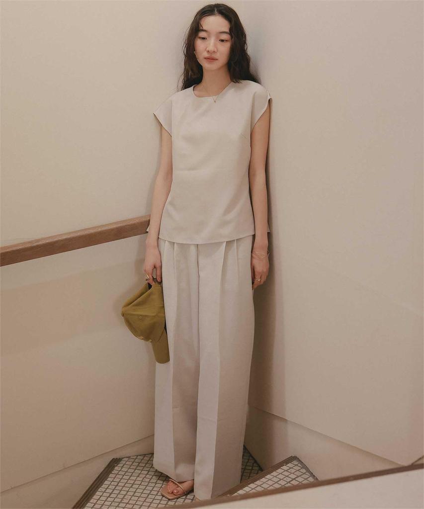 Titibait Wide Pants AFXP4319 Light Size Small Linen-Like Two-Tuck Women's, Beige,