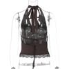 Women's Sexy Milk Silk Patchwork Halter Tank Top with Lace-up Neck