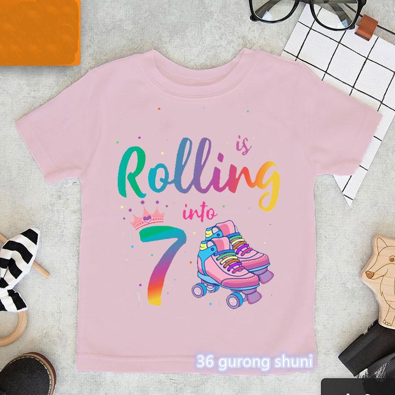 Newly Boys T Shirt Funny Skates Graphic Print 6th Birthday Gift Costume Fashion Hip Hop Girls TShirt Boys Girls Universal Tops