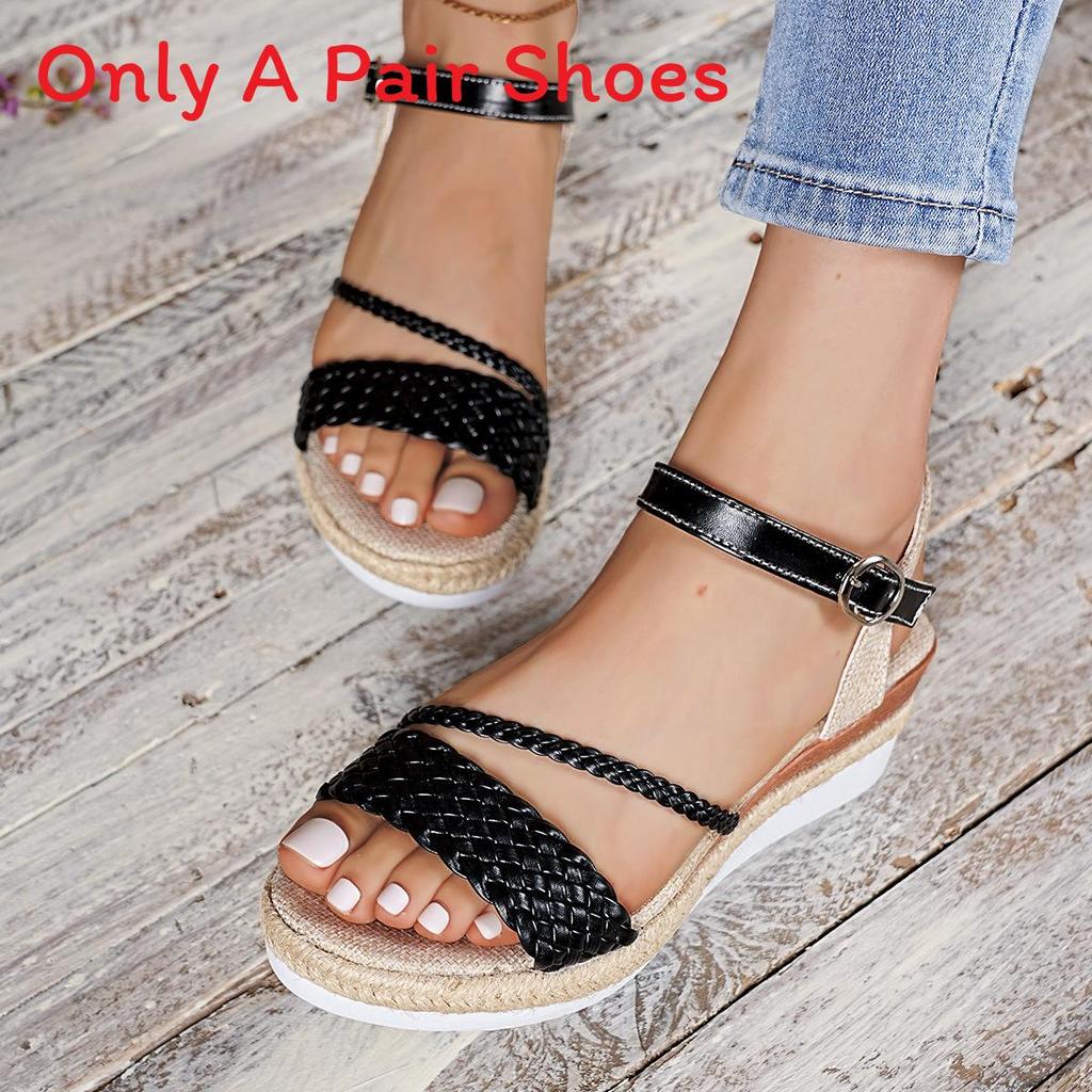Roman Sandals Women Summer Thick Sole Pu Strap Buckle For Casual Beach Wear