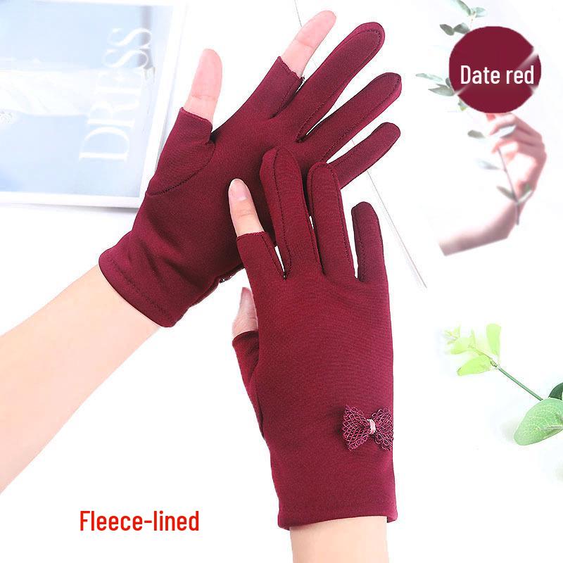 Women's Fleece Fingerless Gloves: Korean Style, Warm for Autumn & Winter, Elastic, Perfect for Driving, Cycling, and Dancing.