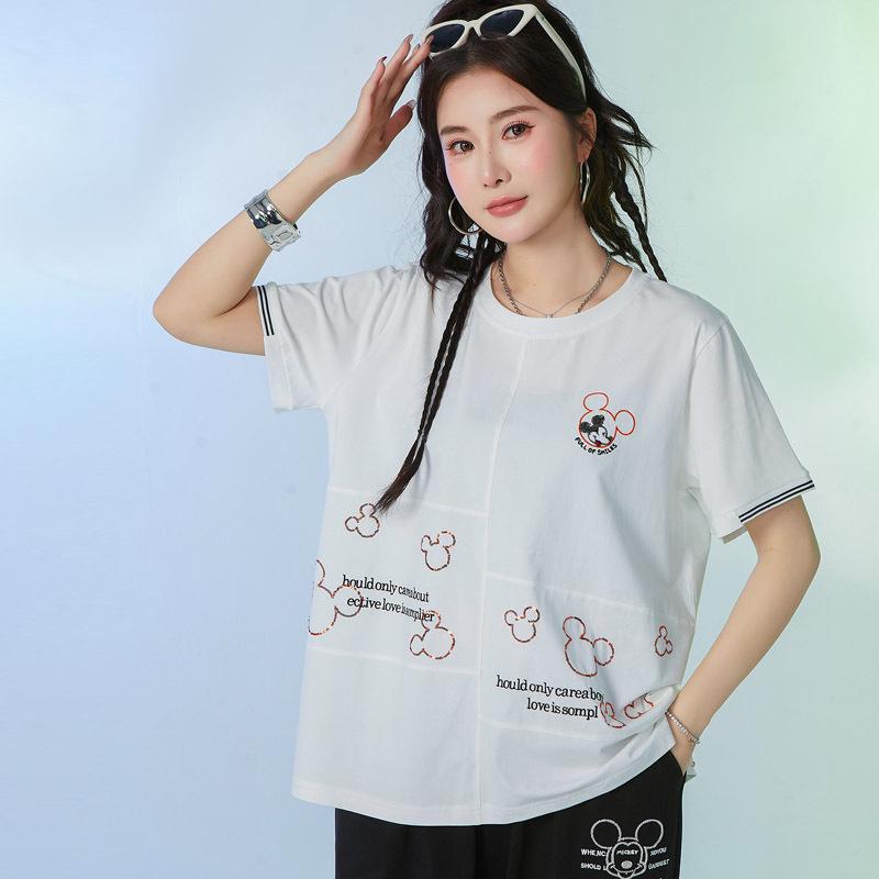 

2025 Летняя Мультяшная Повседневная Женская Приталенная Модель Большого Размера с Коротким Рукавом XXXL (185-230 jin) белый