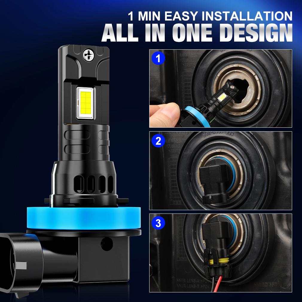 2 st 30000LM H11 LED-strålkastarlampor Mini Turbo HB3 HB4 LED H8 9005 9006 70W Bil Dimljus Strålkastare Auto Plug&Play Lampa 6500K Vit