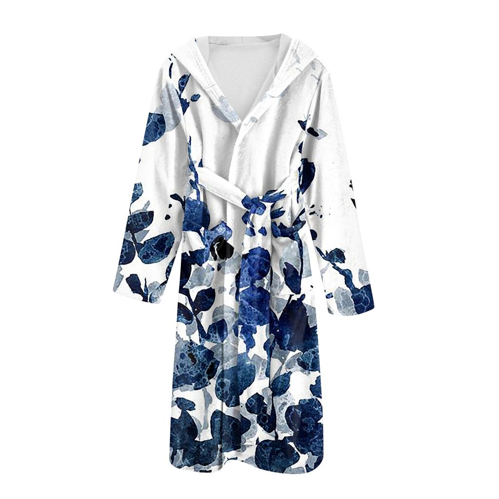 Flanell-Bademantel für Damen und Herren, lange Länge, Blumenmuster, Schnelltrocknend und Saugfähig, Geeignet für Alle Jahreszeiten, Frühling, Sommer, , Winter,