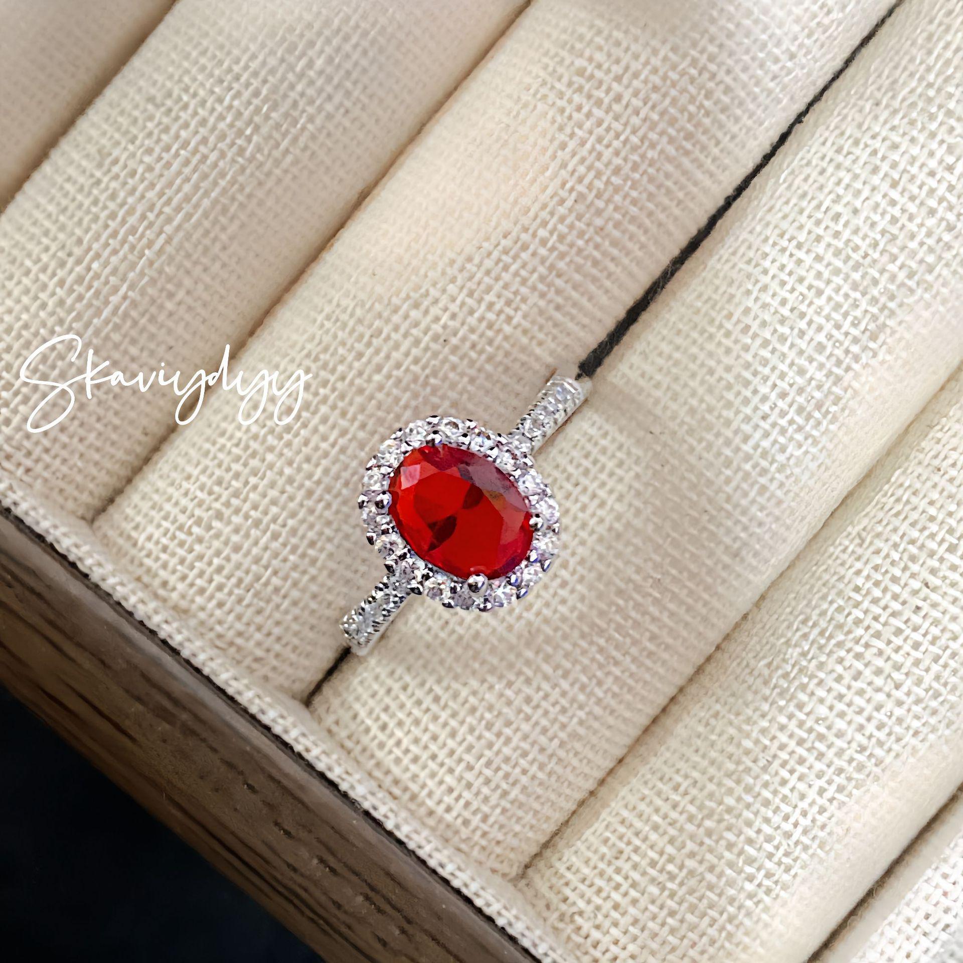 

Elegant Oval Simulated Ruby Ring with Zirconia Gems and Red Corundum Tourmaline for Women Adjustable Open Size
