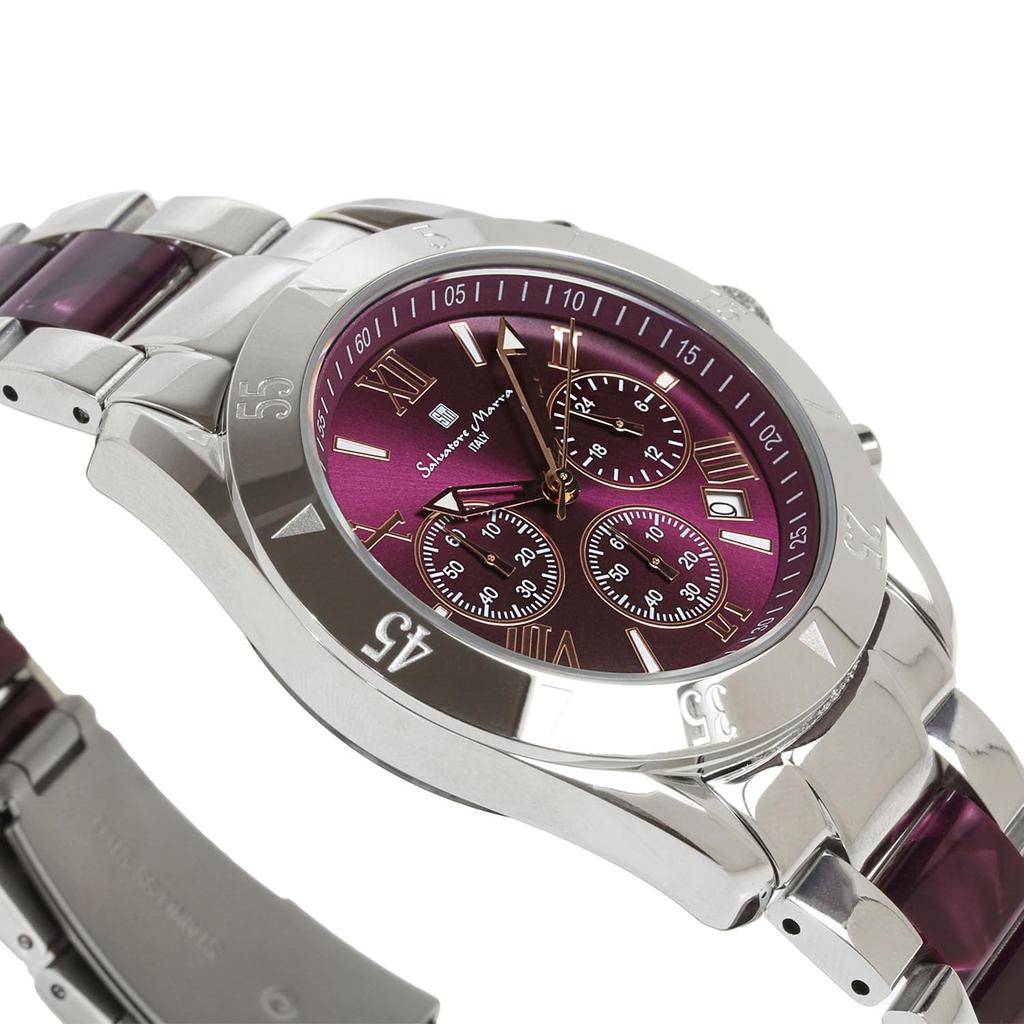 Salvatore Marra Chronograph Uhr mit Acetat und Roségold Zweifarbigen Armband, Silber, Lila, Gold, SM23105-SSPLPG