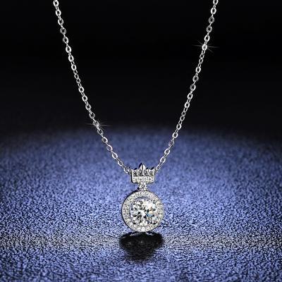 Fashion Real Moissanite Crown Pendant Necklace D Color VVS1 Pure S925 Sterling Silver for Women Wedding Fine Jewelry