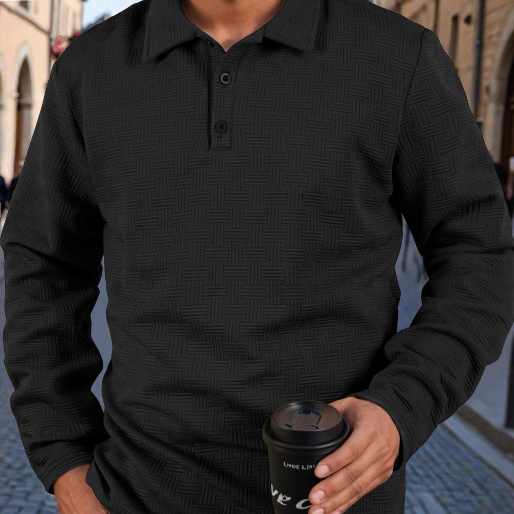 2025 New Men's Fashion Casual Long-sleeved T-shirt with Loose Threaded Collar Men's Casual Sports Polo Shirt