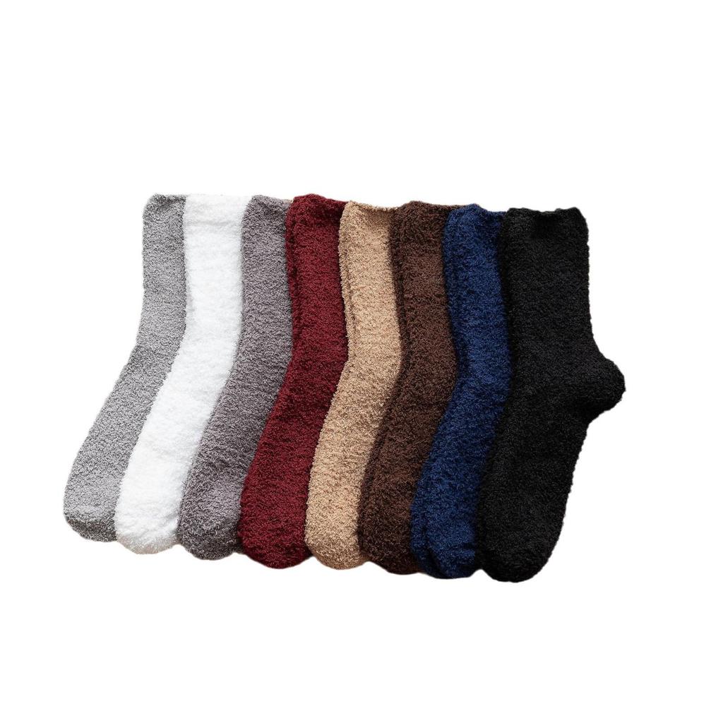 Pánské středně vysoké ponožky z korálového fleecu - Útulné domácí a spací oblečení na podzim/zimu.