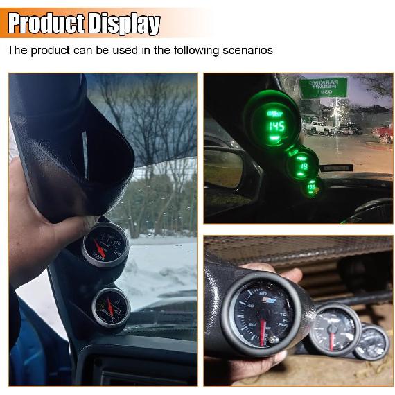 Black Triple Pillar Gauge Pod Holder, Plastic 3 Hole 52Mm Automotive Digital Gauge Bracket, Universal A-Pillar Gauges Mount Accessories For Most