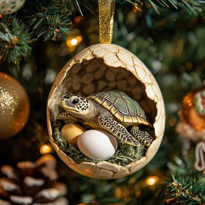 Christmas Ornament Acrylic Animal Egg Tree Pendant 2D Chicken Duck Turtle Eggshell Farm Decorations Holiday Gift for Family Friends
