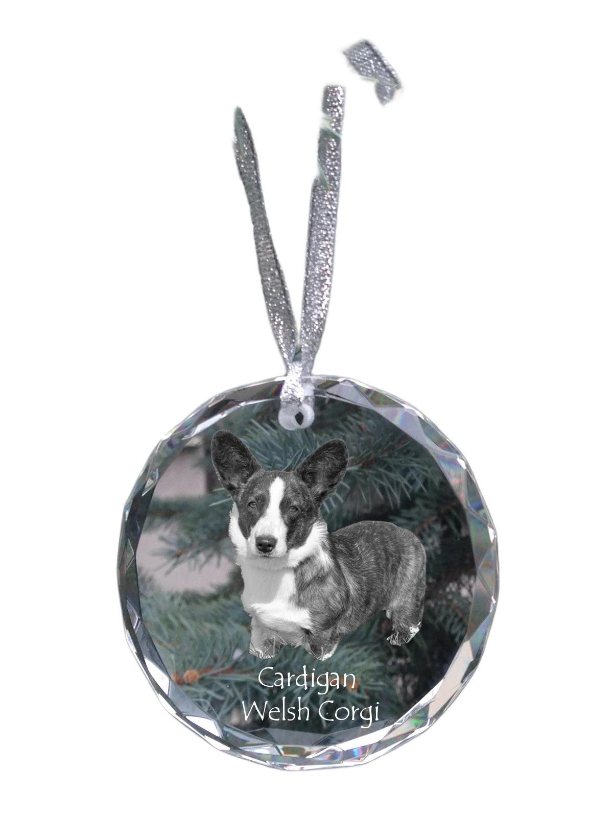 

Cardigan Welsh Corgi I - crystal bauble with a photo, dog photo in crystal, personalized Christmas tree ornament by Art-Dog brand прозорий