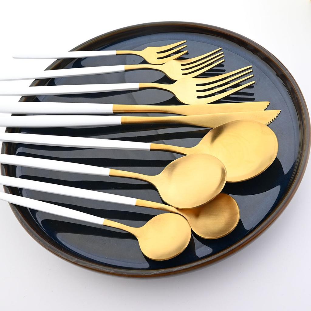 1 Pcs Gold Cutlery Stainless Steel Flatware Golden Knives Fork Spoon Black Cutlery Kitchen Tableware Dinnerware