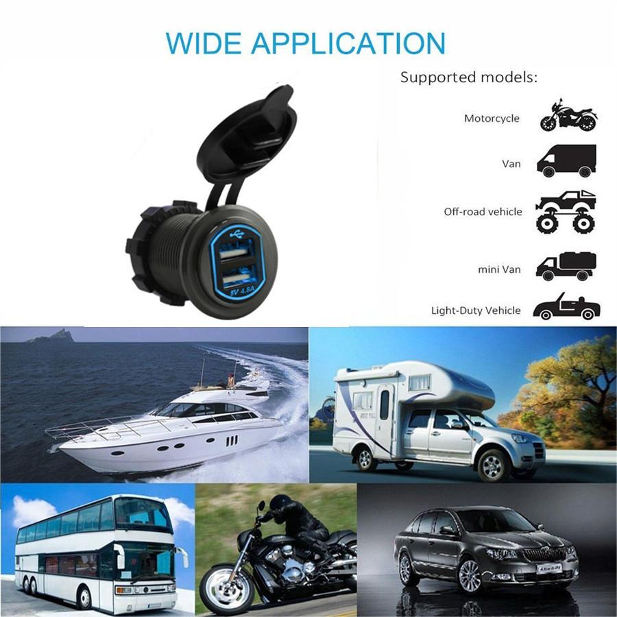Dual Car USB Quick Charger LED 2.4A*2 Boat Truck Interior Charging Accessories