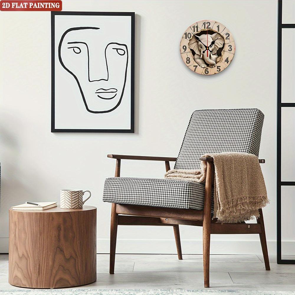 Elephant Digital Wall Clock. Wooden Round Silent Display for Living Room, Bedroom or Office.