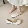 Zapatos casuales de suela plana versátiles con cabeza redonda francesa y pliegues de boca poco profunda, zapatos Mary Jane con cinturón de palabra de taladro feng shui de temperamento