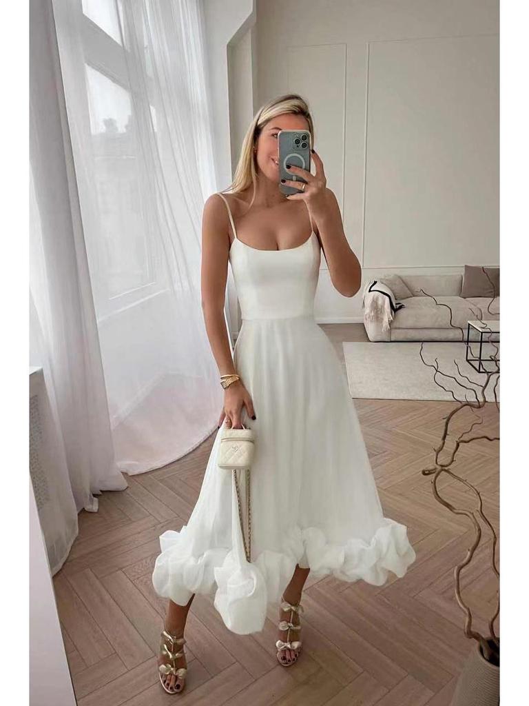 Women's Summer Pleated Suspender Dress - European & American Style Long Skirt