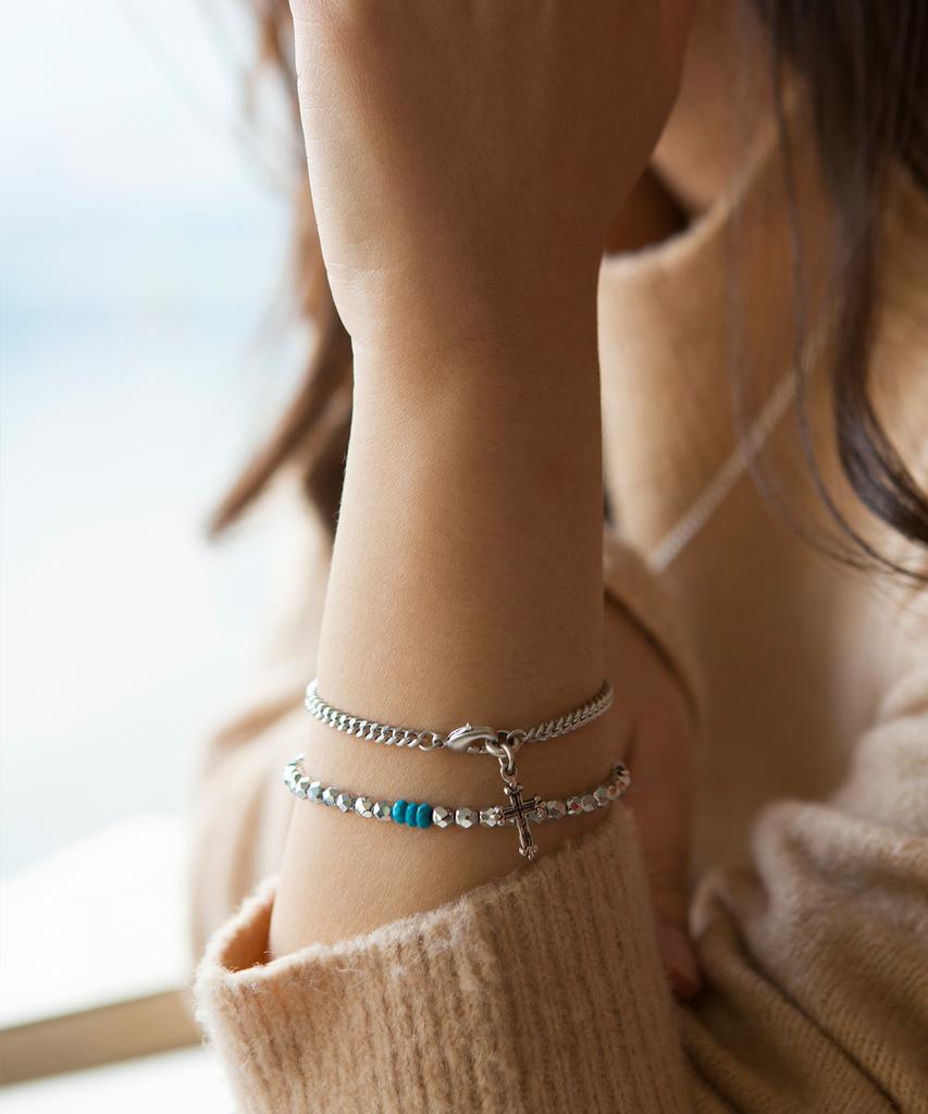 Shoveoff Svb-228 Bead Chain Turquoise Gemstone Layered Bracelet Unisex