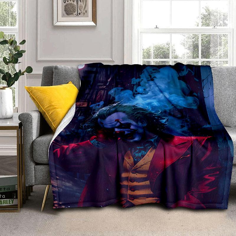 1pc Joker in Red Coat with Blue Smoke Cartoon Blanket,Portable Throw for Travel & Camping, All Season Cozy Blanket,Ideal Gift