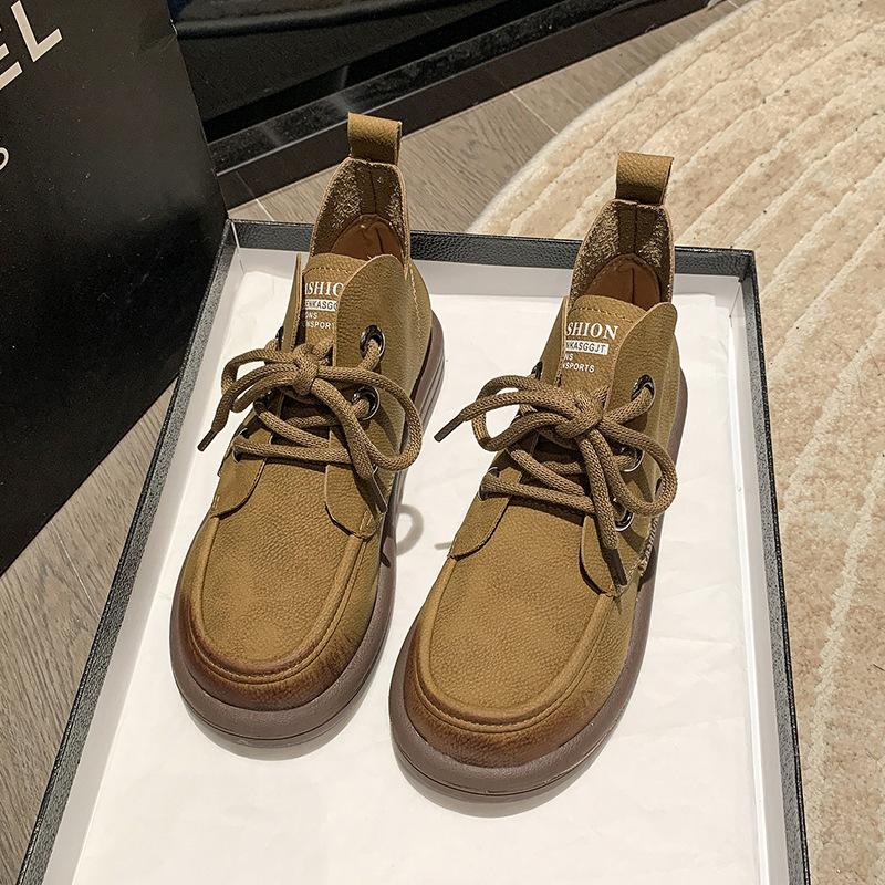 Retro Martin boots autumn and winter new British style polished round head short boots lace-up low-heeled casual boots