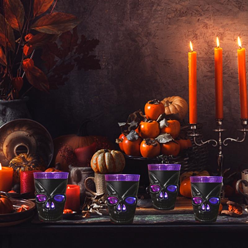 3Pcs LED Light Halloween Drinking Cup Skull Glowing Wine Water Cup for Halloween Party Decoration Home Bar Supplies Horror Props