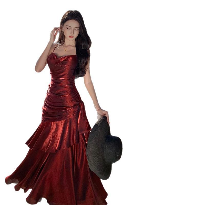 Meerjungfrau Ji rote Rüschenkante High-End rotes Kleid Bar-Mizwa Bankettkleid Brustpolster